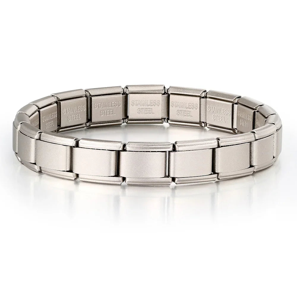Pulseras de acero inoxidable con dijes italianos de 9 mm de ancho, color plata y oro, para mujer y hombre, hechas a mano.