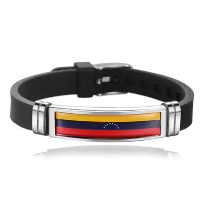Pulsera de cuero con la bandera de España, Francia, Brasil, Portugal, Italia, Canadá y Venezuela. Pulsera para hombre. Flag Leather Bracelet France Brazil Portugal Italy Canada Venezuela Flag Charm Mens Wristband Jewelry