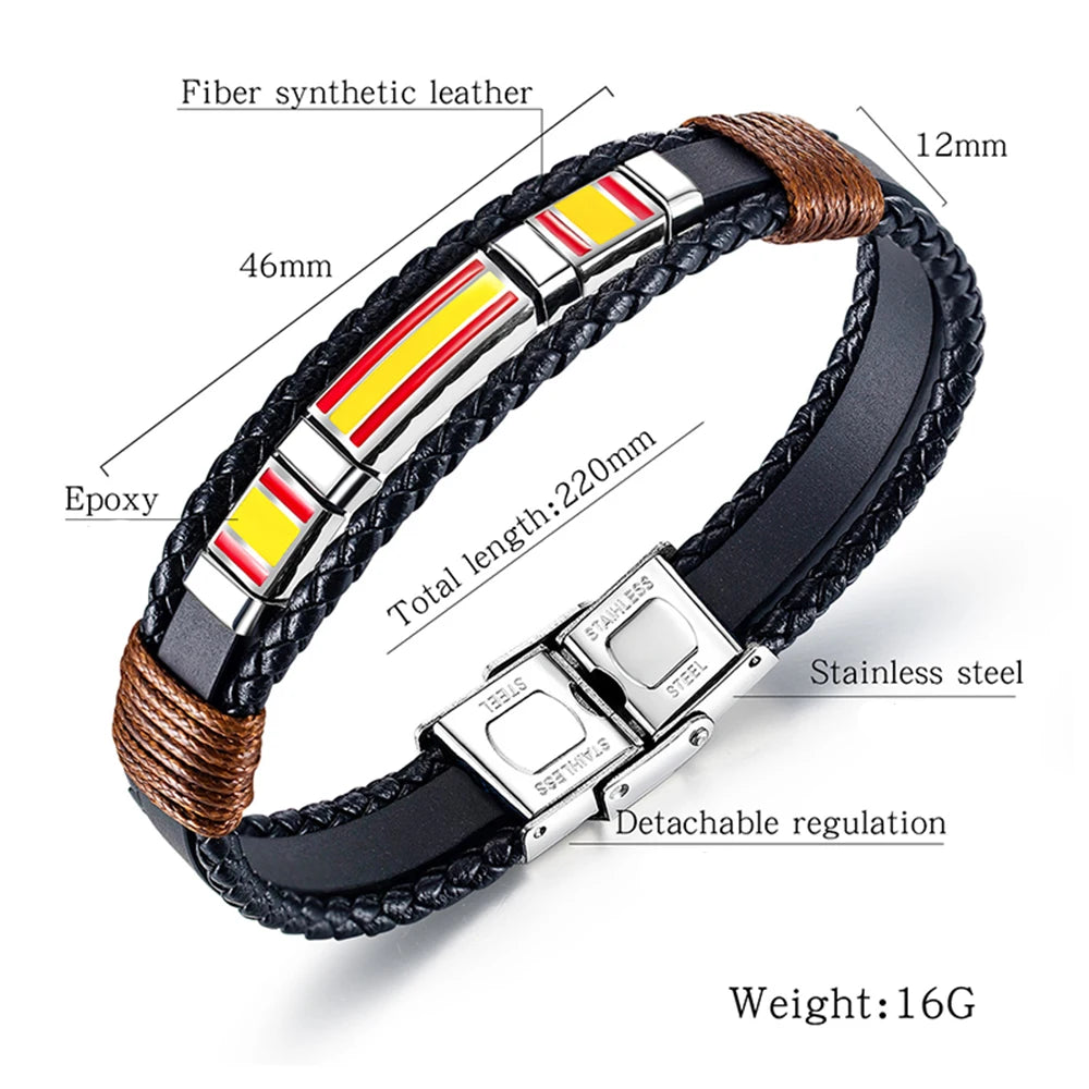 FIMAODZ - Pulsera con la bandera de España para hombre, de cuero negro, estilo retro, de acero inoxidable, joyería de moda para regalar a un amigo