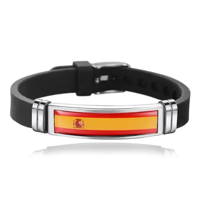 Pulsera de cuero con la bandera de España, Francia, Brasil, Portugal, Italia, Canadá y Venezuela. Pulsera para hombre. Flag Leather Bracelet France Brazil Portugal Italy Canada Venezuela Flag Charm Mens Wristband Jewelry
