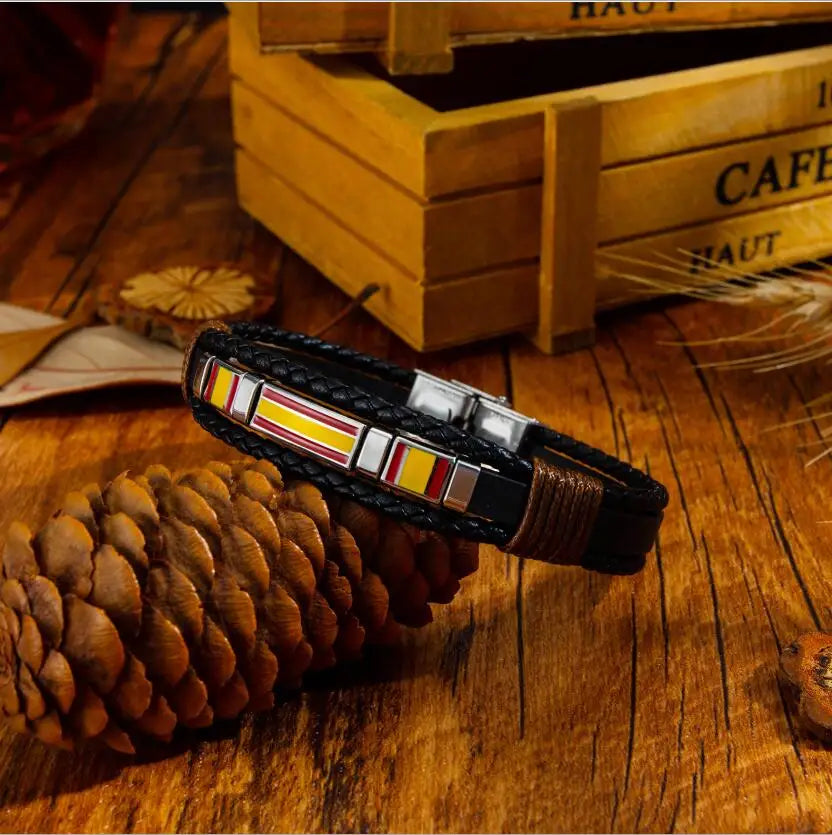 FIMAODZ - Pulsera con la bandera de España para hombre, de cuero negro, estilo retro, de acero inoxidable, joyería de moda para regalar a un amigo