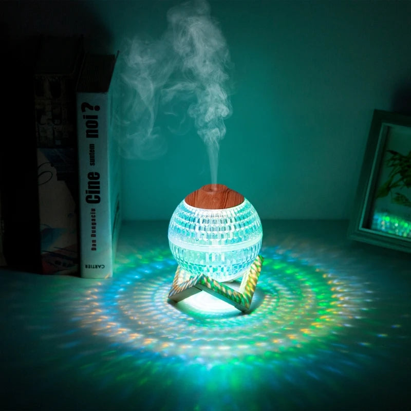 Humidificador de aire con bola de cristal de 350 ml, difusor de fragancias portátil USB, luz LED colorida, generador de vapor frío ultrasónico, humidificador de aroma.