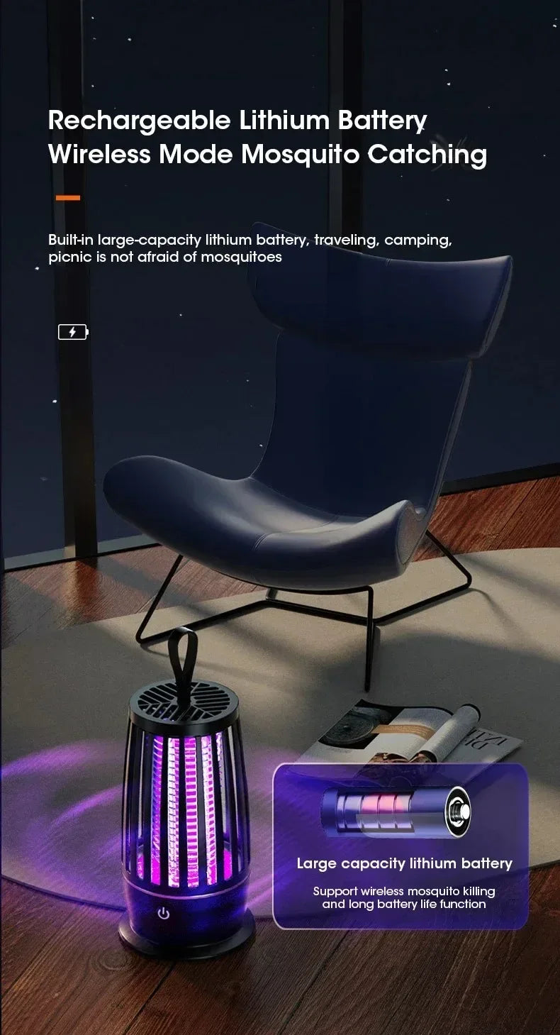 Lámpara antimosquitos recargable por USB, trampa silenciosa para insectos para interiores y exteriores, repelente electrónico portátil para plagas, ideal para dormitorio y patio.