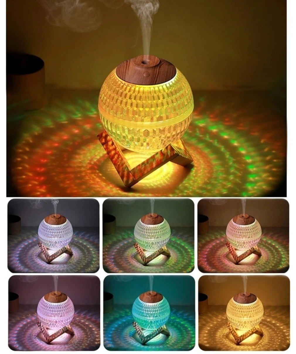 Humidificador de aire con bola de cristal de 350 ml, difusor de fragancias portátil USB, luz LED colorida, generador de vapor frío ultrasónico, humidificador de aroma.