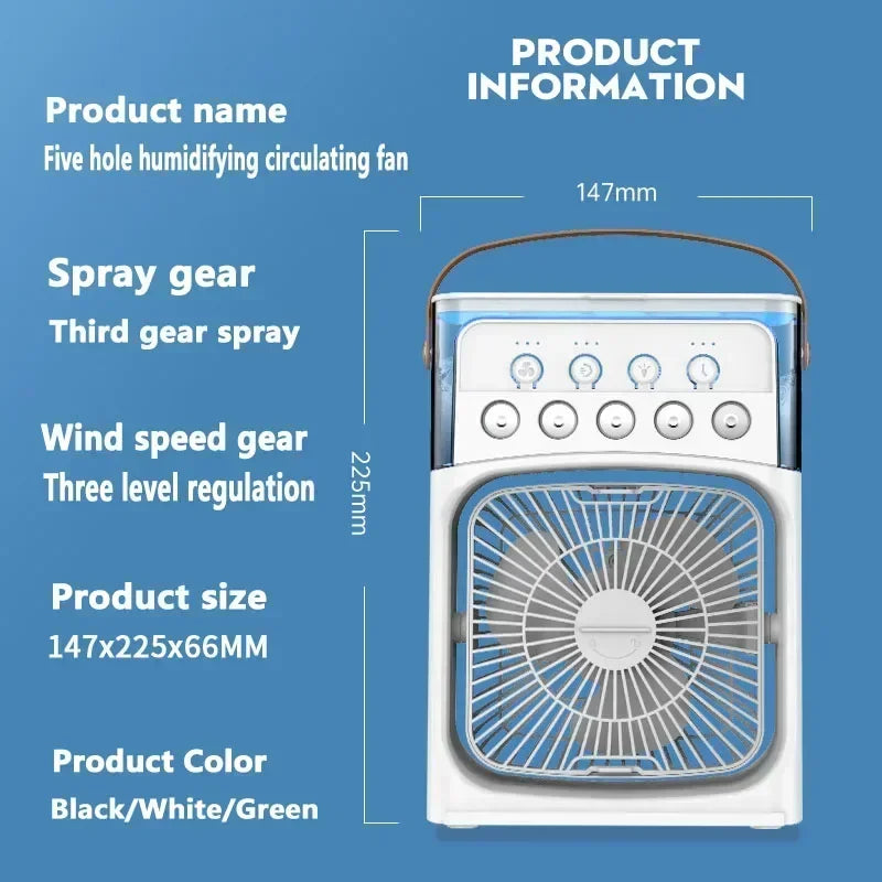 Enfriador de aire portátil 3 en 1 para el hogar, ventilador pequeño con humidificador y luz nocturna LED, ahorro de energía, 2025