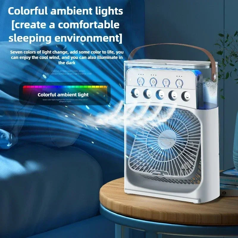 Enfriador de aire portátil 3 en 1 para el hogar, ventilador pequeño con humidificador y luz nocturna LED, ahorro de energía, 2025