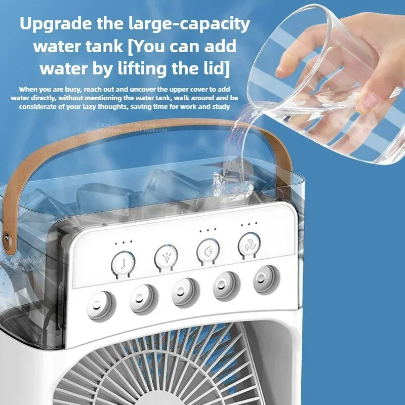 Enfriador de aire portátil 3 en 1 para el hogar, ventilador pequeño con humidificador y luz nocturna LED, ahorro de energía, 2025