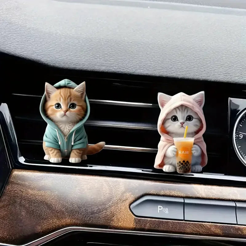2 ambientadores acrílicos para coche con forma de gato - Aroma duradero con clip para ventilación - Aromaterapia - Refresca tu viaje