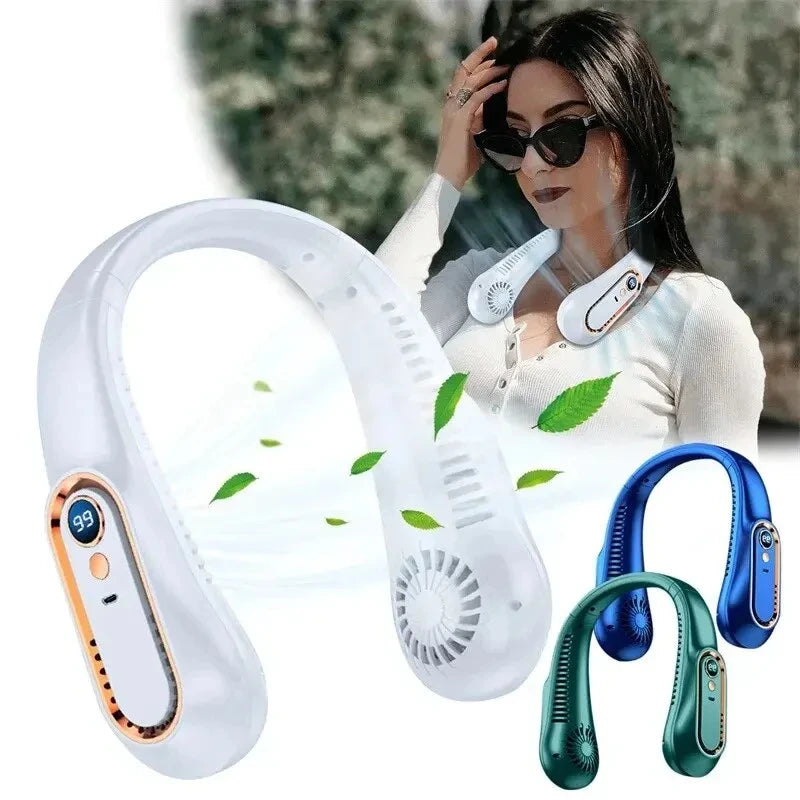 Ventilador de techo portátil recargable por USB, nuevo modelo 2025, pequeño, para estudiantes, oficina, deportes, pantalla digital, ventilador de techo colgante para el cuello.
