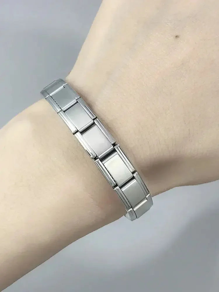 Pulseras de acero inoxidable con dijes italianos de 9 mm de ancho, color plata y oro, para mujer y hombre, hechas a mano.