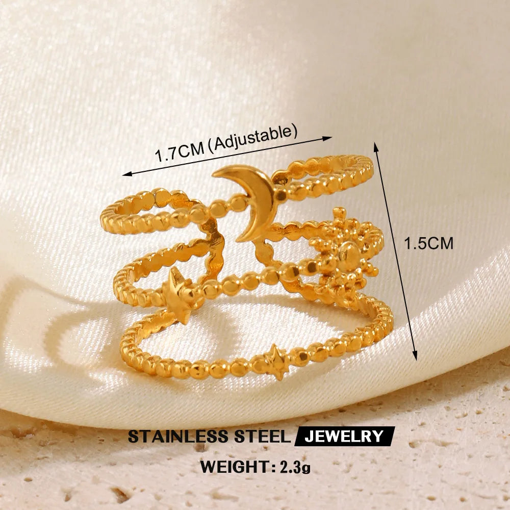 Anillo de acero inoxidable con forma de corazón para mujer, de color dorado, de metal, hueco, resistente al agua, ideal como regalo de novia