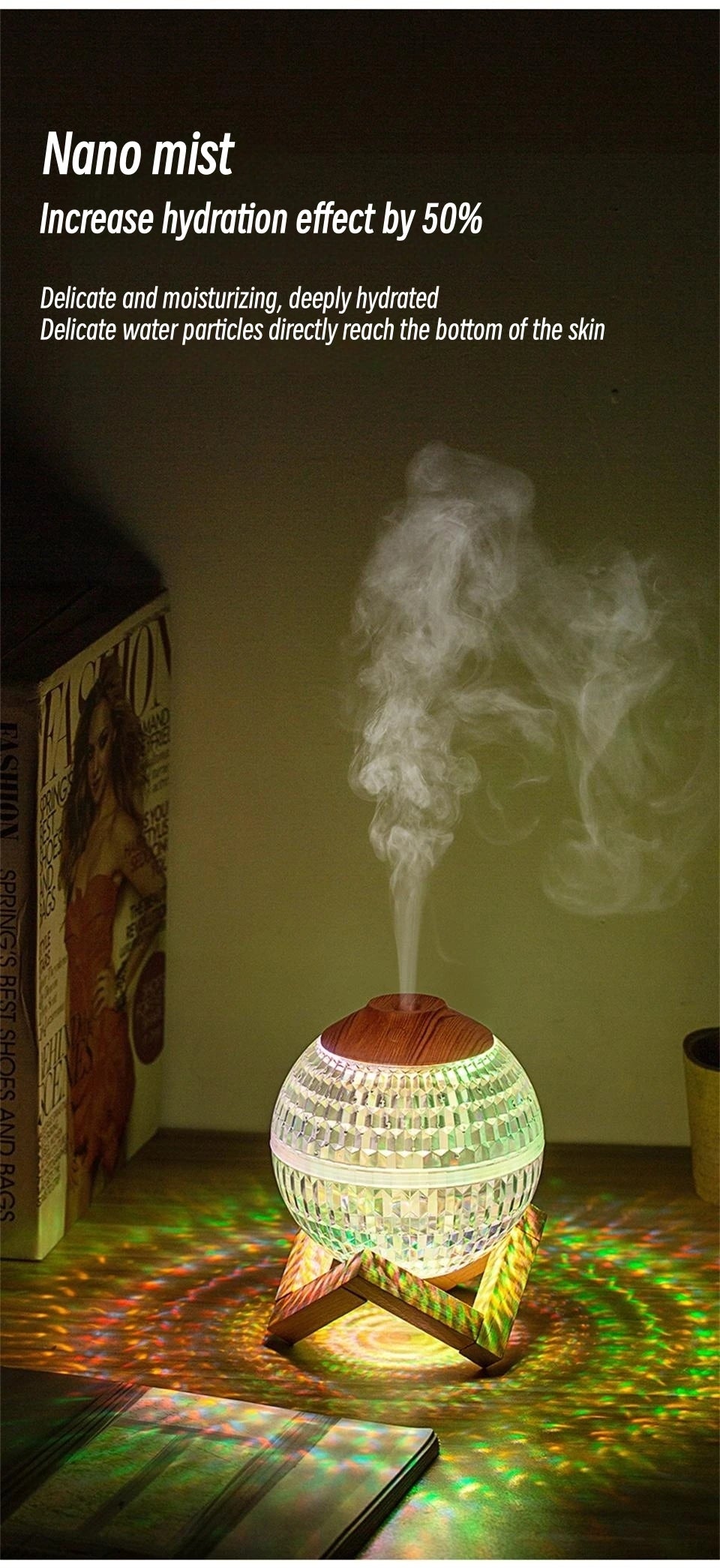 Humidificador de aire con bola de cristal de 350 ml, difusor de fragancias portátil USB, luz LED colorida, generador de vapor frío ultrasónico, humidificador de aroma.