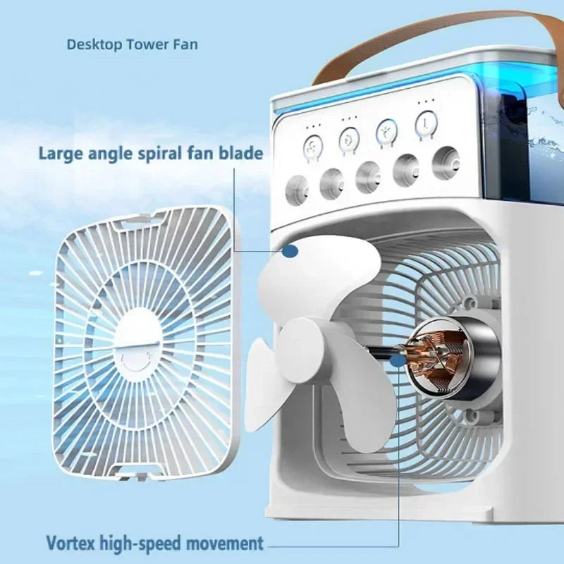 Enfriador de aire portátil 3 en 1 para el hogar, ventilador pequeño con humidificador y luz nocturna LED, ahorro de energía, 2025