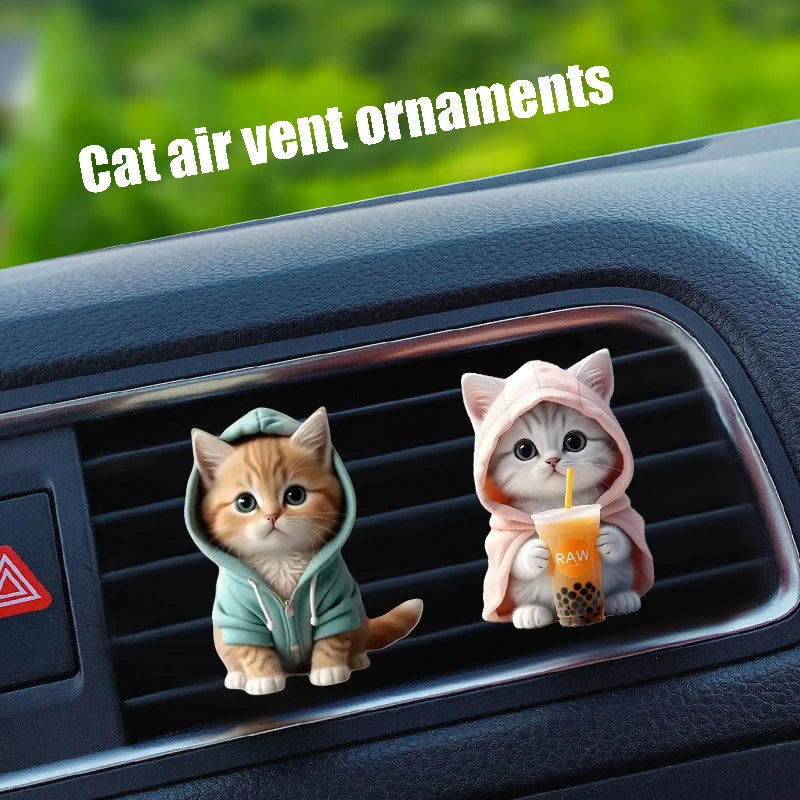 2 ambientadores acrílicos para coche con forma de gato - Aroma duradero con clip para ventilación - Aromaterapia - Refresca tu viaje