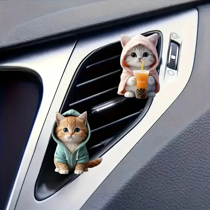 2 ambientadores acrílicos para coche con forma de gato - Aroma duradero con clip para ventilación - Aromaterapia - Refresca tu viaje
