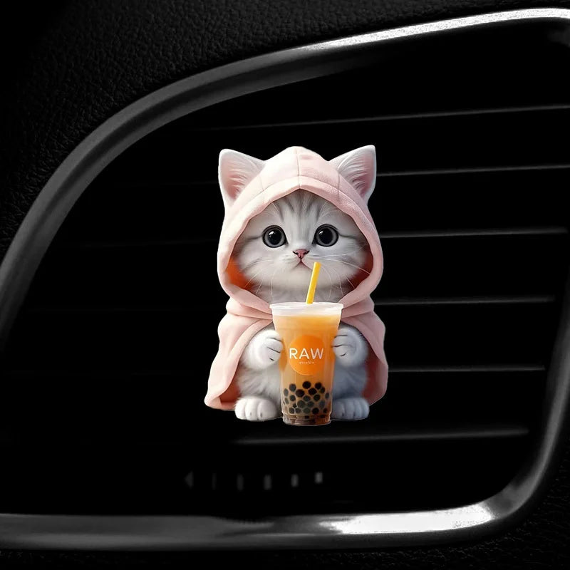 2 ambientadores acrílicos para coche con forma de gato - Aroma duradero con clip para ventilación - Aromaterapia - Refresca tu viaje