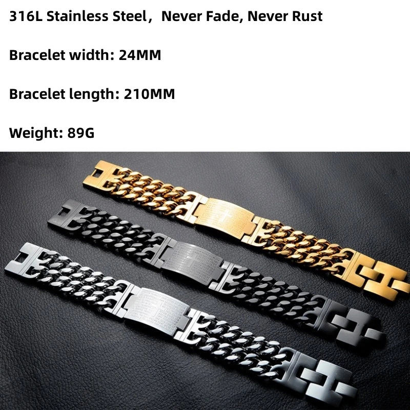 Pulsera de cadena cubana de acero inoxidable 316L de 24 mm de ancho HNSP para hombre, joyería masculina, pulseras de cadena envolventes, accesorio punk