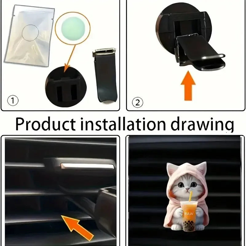 2 ambientadores acrílicos para coche con forma de gato - Aroma duradero con clip para ventilación - Aromaterapia - Refresca tu viaje