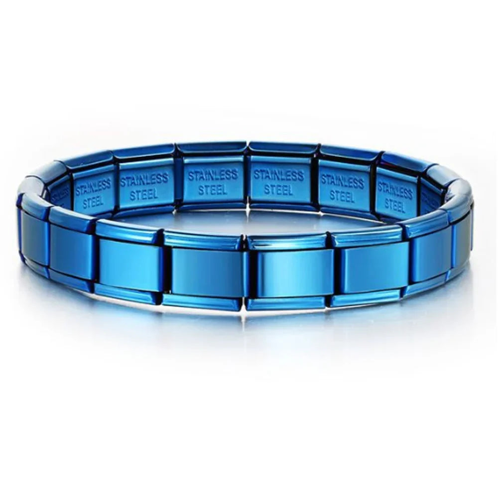 Pulseras de acero inoxidable con dijes italianos de 9 mm de ancho, color plata y oro, para mujer y hombre, hechas a mano.