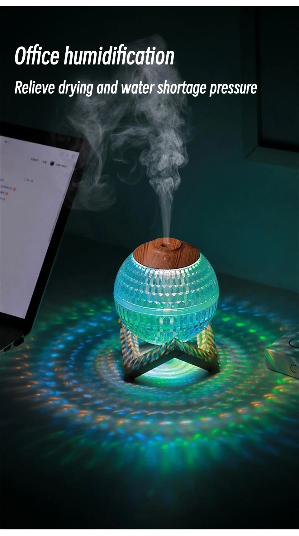 Humidificador de aire con bola de cristal de 350 ml, difusor de fragancias portátil USB, luz LED colorida, generador de vapor frío ultrasónico, humidificador de aroma.