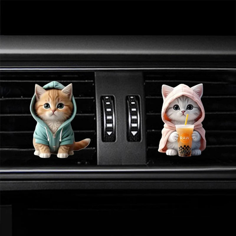 2 ambientadores acrílicos para coche con forma de gato - Aroma duradero con clip para ventilación - Aromaterapia - Refresca tu viaje