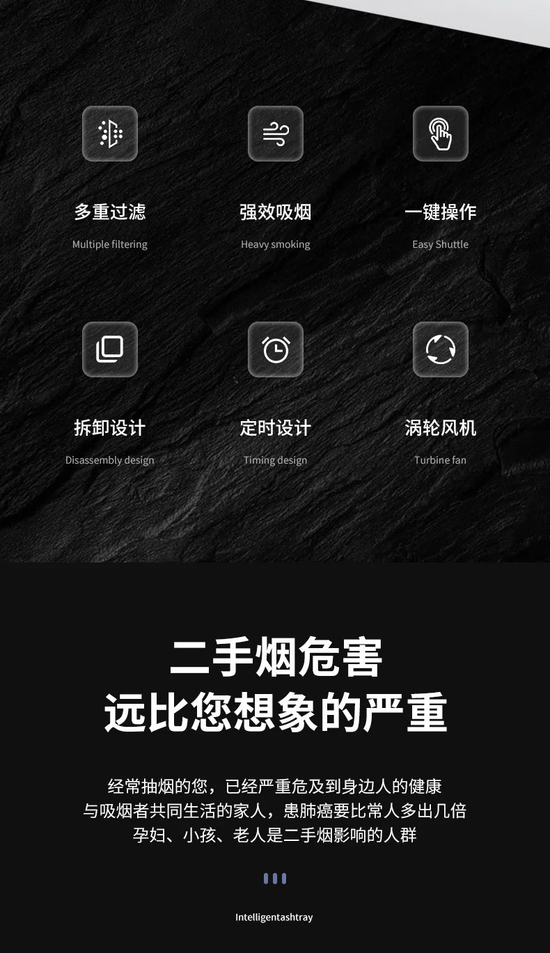 Cenicero purificador de aire inteligente para eliminar el humo pasivo y el olor a humo, con filtración múltiple para interiores, salas de estar y oficinas.