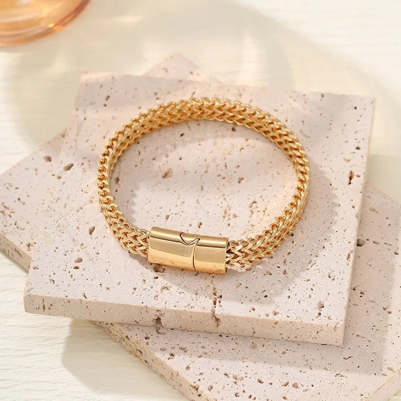 Pulsera de acero inoxidable con quilla trenzada de doble capa para hombre, estilo hip hop, personalizada, para fiestas, de metal, regalo de joyería