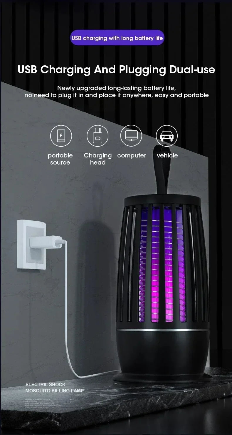 Lámpara antimosquitos recargable por USB, trampa silenciosa para insectos para interiores y exteriores, repelente electrónico portátil para plagas, ideal para dormitorio y patio.