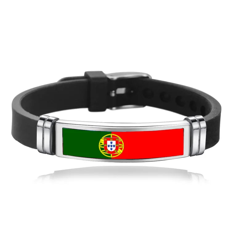 Pulsera de cuero con la bandera de España, Francia, Brasil, Portugal, Italia, Canadá y Venezuela. Pulsera para hombre. Flag Leather Bracelet France Brazil Portugal Italy Canada Venezuela Flag Charm Mens Wristband Jewelry