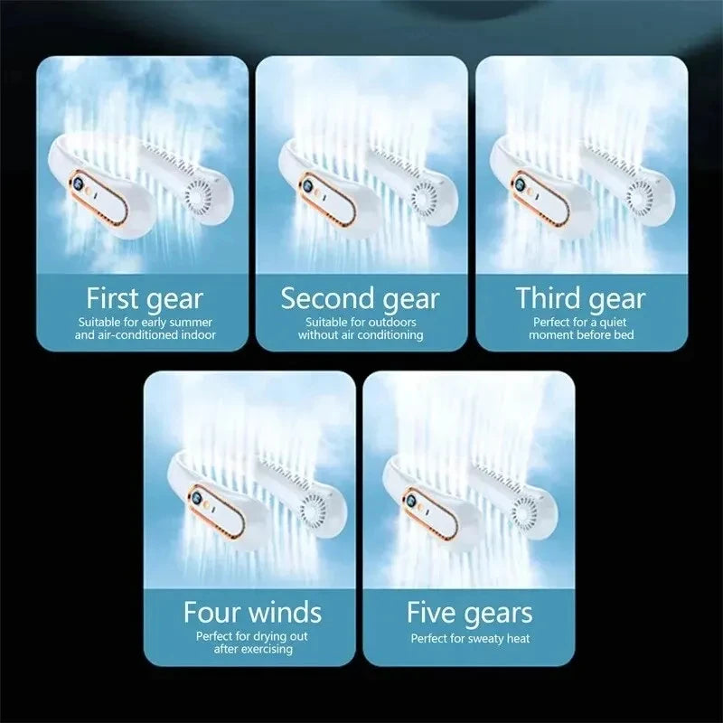Ventilador de techo portátil recargable por USB, nuevo modelo 2025, pequeño, para estudiantes, oficina, deportes, pantalla digital, ventilador de techo colgante para el cuello.