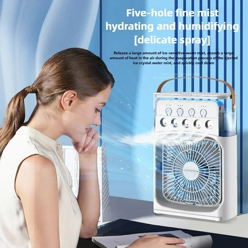 Enfriador de aire portátil 3 en 1 para el hogar, ventilador pequeño con humidificador y luz nocturna LED, ahorro de energía, 2025