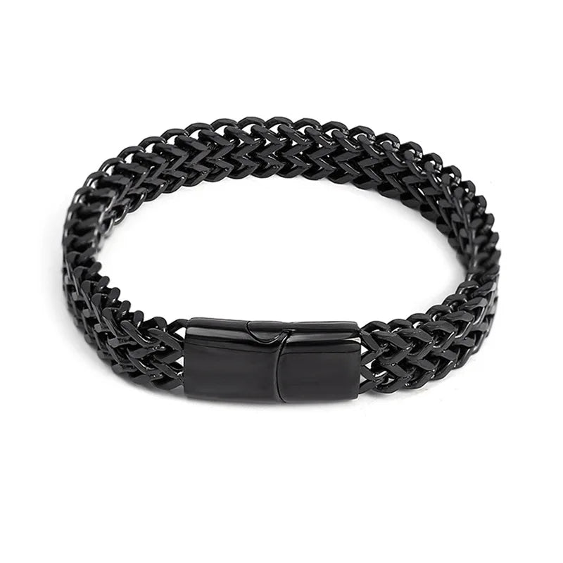 Pulsera de acero inoxidable con quilla trenzada de doble capa para hombre, estilo hip hop, personalizada, para fiestas, de metal, regalo de joyería