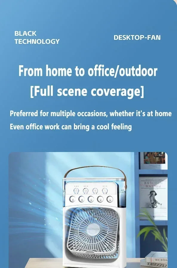 Enfriador de aire portátil 3 en 1 para el hogar, ventilador pequeño con humidificador y luz nocturna LED, ahorro de energía, 2025