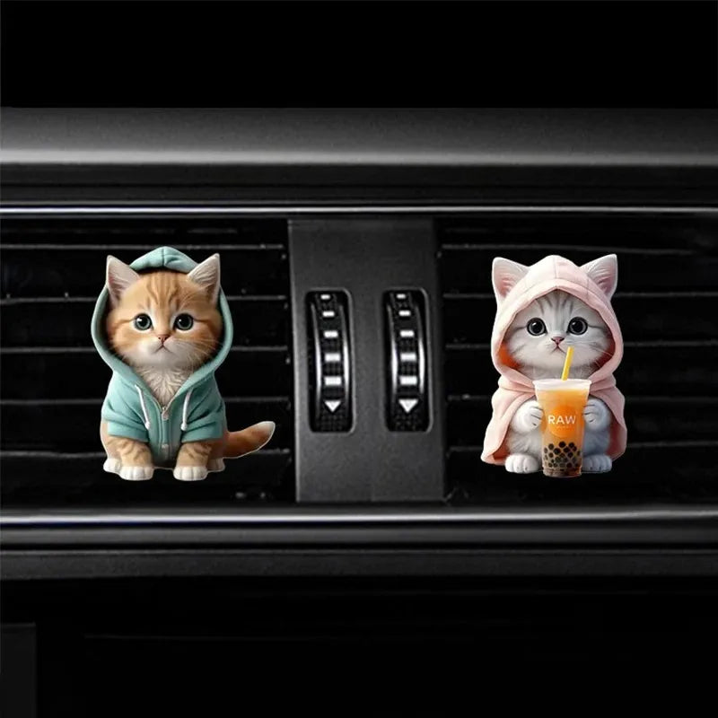 2 ambientadores acrílicos para coche con forma de gato - Aroma duradero con clip para ventilación - Aromaterapia - Refresca tu viaje