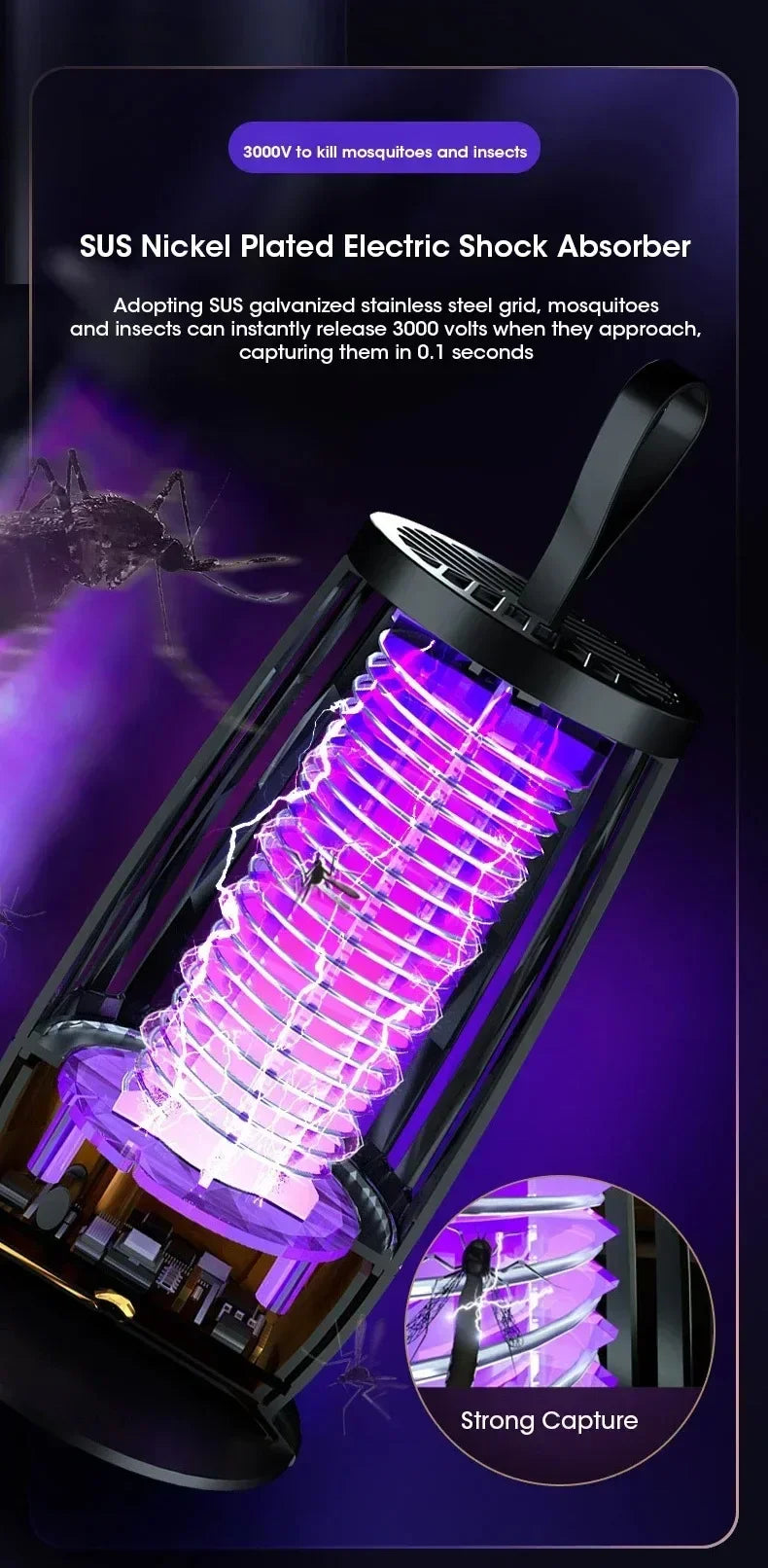 Lámpara antimosquitos recargable por USB, trampa silenciosa para insectos para interiores y exteriores, repelente electrónico portátil para plagas, ideal para dormitorio y patio.