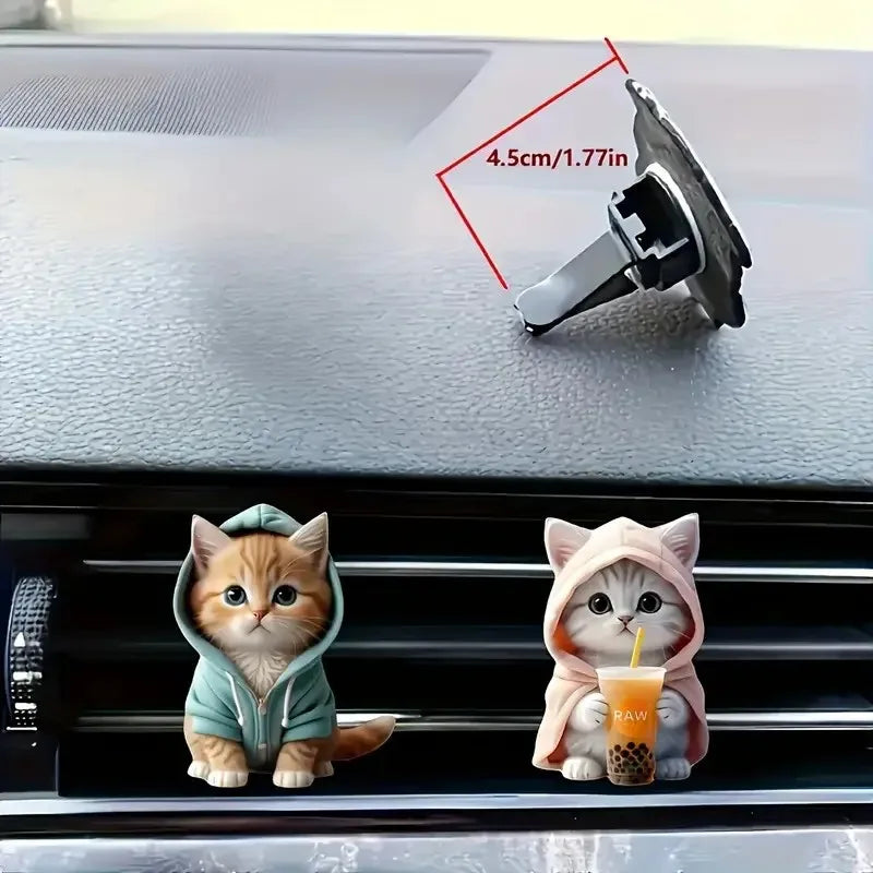 2 ambientadores acrílicos para coche con forma de gato - Aroma duradero con clip para ventilación - Aromaterapia - Refresca tu viaje