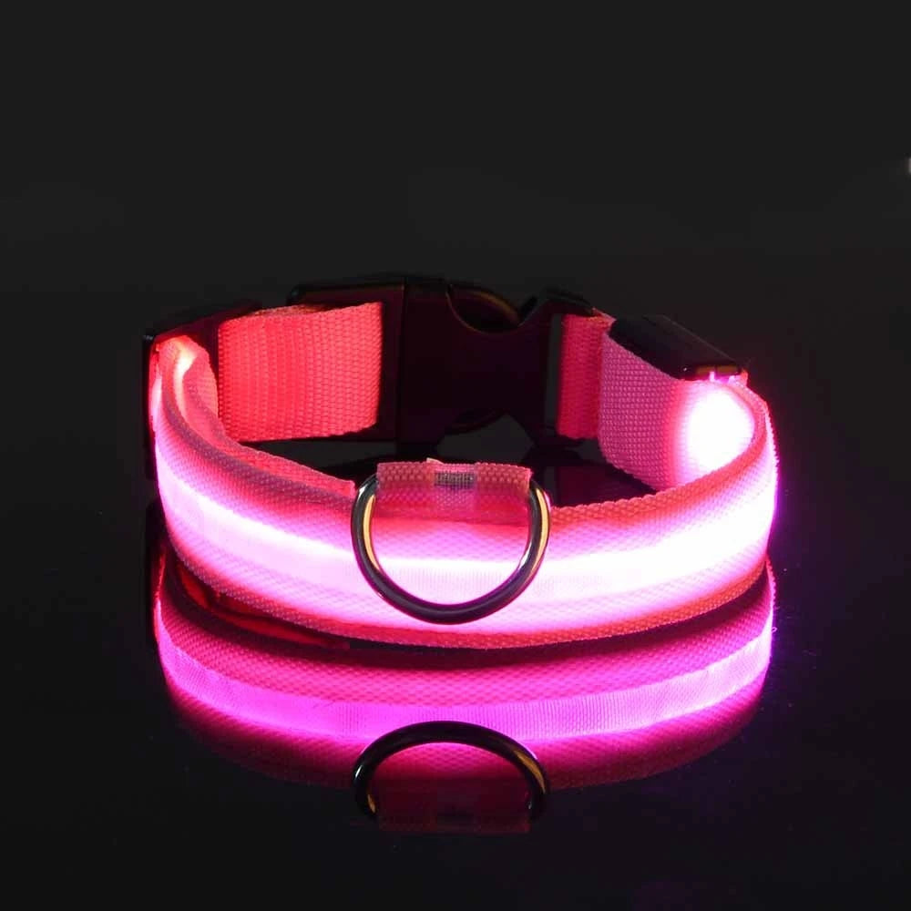 Correa de nailon para perros con luces LED nocturnas que brillan en la oscuridad, luminosa y fluorescente.