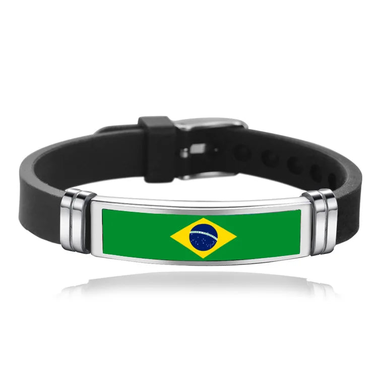 Pulsera de cuero con la bandera de España, Francia, Brasil, Portugal, Italia, Canadá y Venezuela. Pulsera para hombre. Flag Leather Bracelet France Brazil Portugal Italy Canada Venezuela Flag Charm Mens Wristband Jewelry