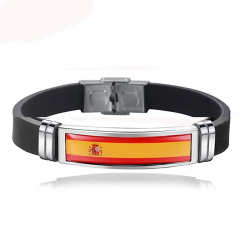 Pulsera de cuero con la bandera de España, Francia, Brasil, Portugal, Italia, Canadá y Venezuela. Pulsera para hombre. Flag Leather Bracelet France Brazil Portugal Italy Canada Venezuela Flag Charm Mens Wristband Jewelry