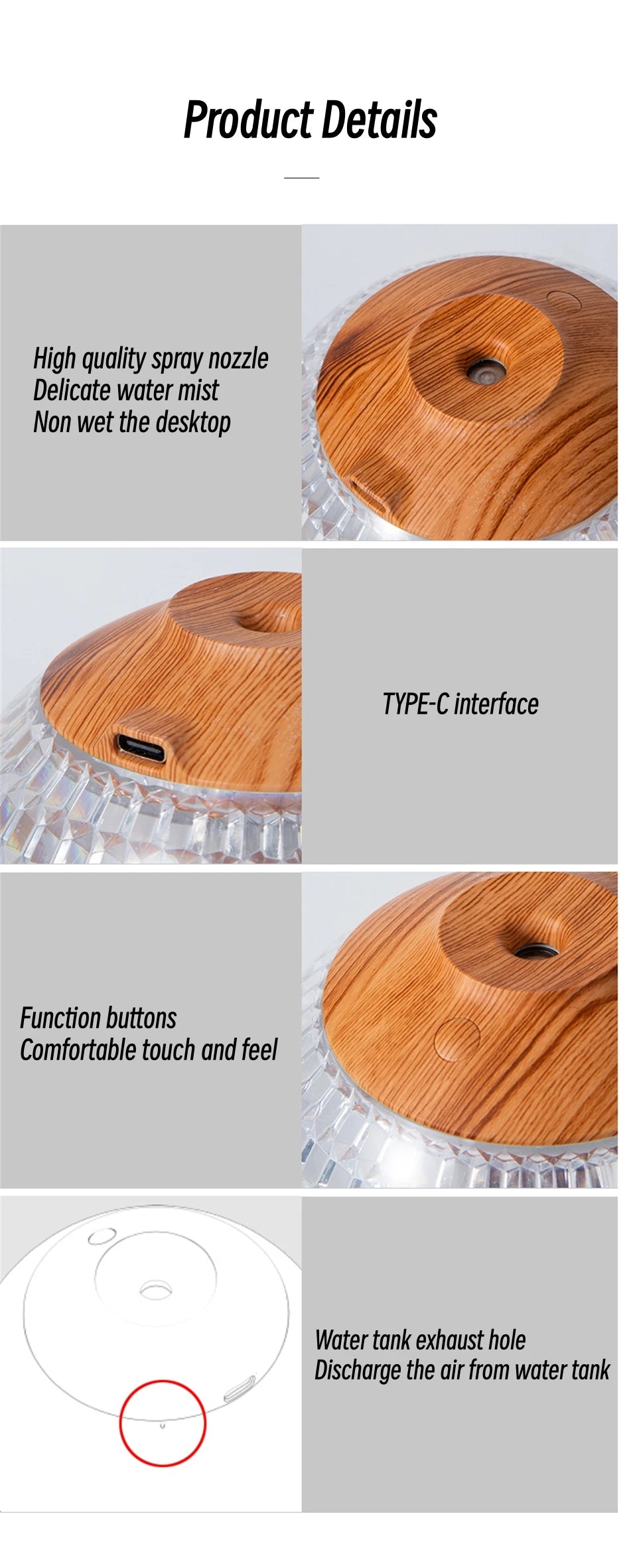 Humidificador de aire con bola de cristal de 350 ml, difusor de fragancias portátil USB, luz LED colorida, generador de vapor frío ultrasónico, humidificador de aroma.