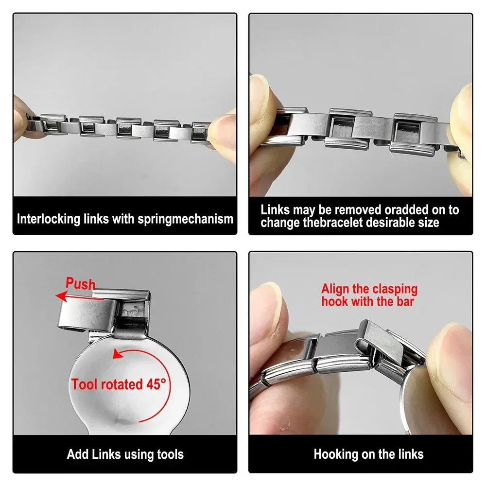 Pulseras de acero inoxidable con dijes italianos de 9 mm de ancho, color plata y oro, para mujer y hombre, hechas a mano.