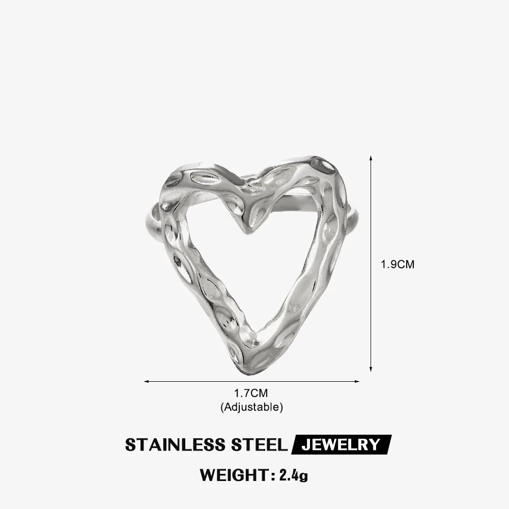 Anillo de acero inoxidable con forma de corazón para mujer, de color dorado, de metal, hueco, resistente al agua, ideal como regalo de novia