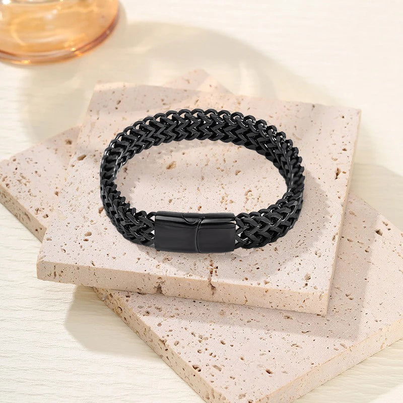 Pulsera de acero inoxidable con quilla trenzada de doble capa para hombre, estilo hip hop, personalizada, para fiestas, de metal, regalo de joyería