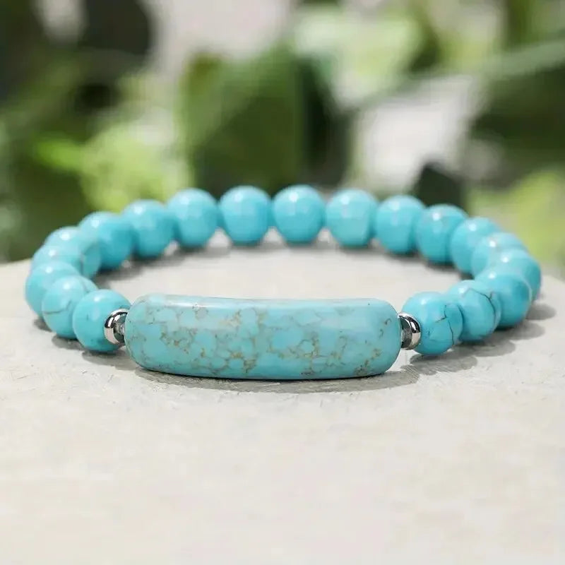 Pulsera de piedra curativa hecha a mano, turquesa, malaquita natural, cristal rugoso, energía corporal, yoga, 1 unidad