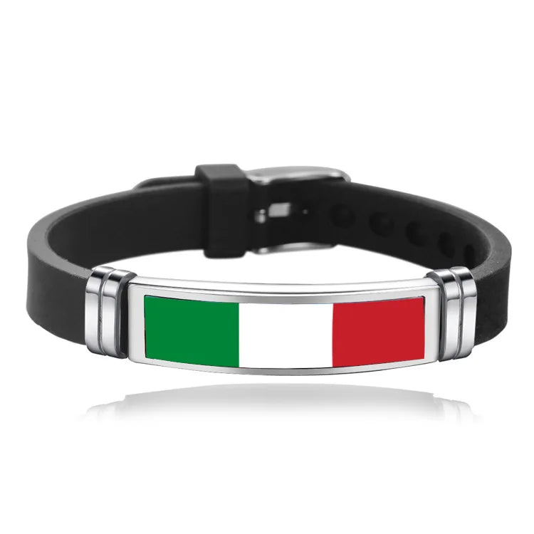 Pulsera de cuero con la bandera de España, Francia, Brasil, Portugal, Italia, Canadá y Venezuela. Pulsera para hombre. Flag Leather Bracelet France Brazil Portugal Italy Canada Venezuela Flag Charm Mens Wristband Jewelry