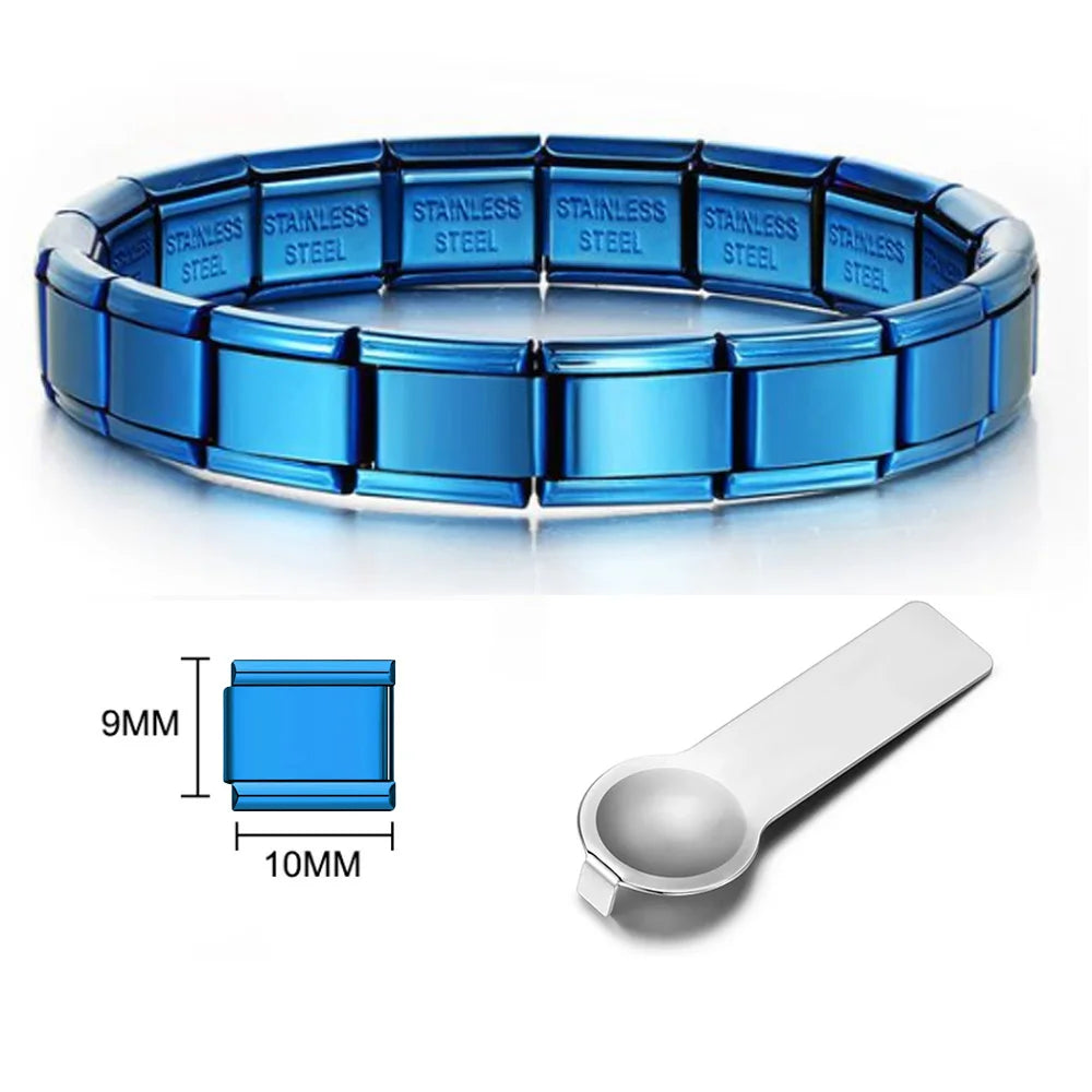 Pulseras de acero inoxidable con dijes italianos de 9 mm de ancho, color plata y oro, para mujer y hombre, hechas a mano.