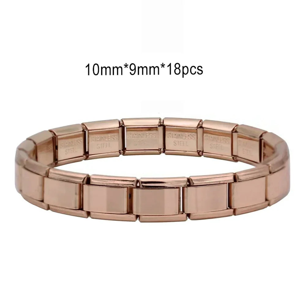 Pulseras de acero inoxidable con dijes italianos de 9 mm de ancho, color plata y oro, para mujer y hombre, hechas a mano.