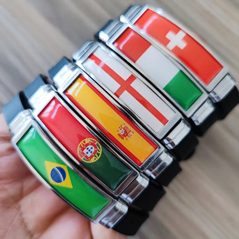 Pulsera de cuero con la bandera de España, Francia, Brasil, Portugal, Italia, Canadá y Venezuela. Pulsera para hombre. Flag Leather Bracelet France Brazil Portugal Italy Canada Venezuela Flag Charm Mens Wristband Jewelry
