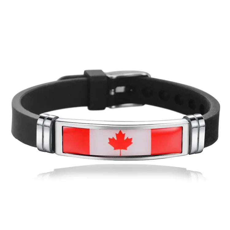 Pulsera de cuero con la bandera de España, Francia, Brasil, Portugal, Italia, Canadá y Venezuela. Pulsera para hombre. Flag Leather Bracelet France Brazil Portugal Italy Canada Venezuela Flag Charm Mens Wristband Jewelry