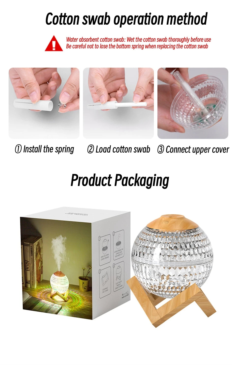 Humidificador de aire con bola de cristal de 350 ml, difusor de fragancias portátil USB, luz LED colorida, generador de vapor frío ultrasónico, humidificador de aroma.